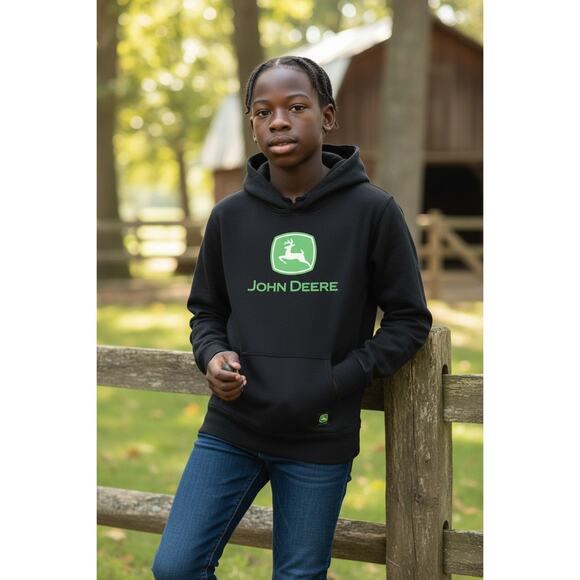 John Deere Kids Hoodie Black Green Logo Youth Large 10/12 - Picture 2 of 6